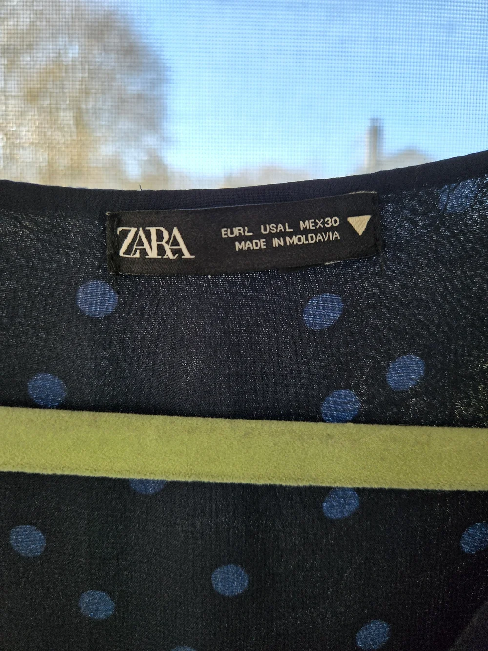 Zara Navy Polka Dot Puff Shoulder Midi Dress Women's Large - Picture 8 of 13